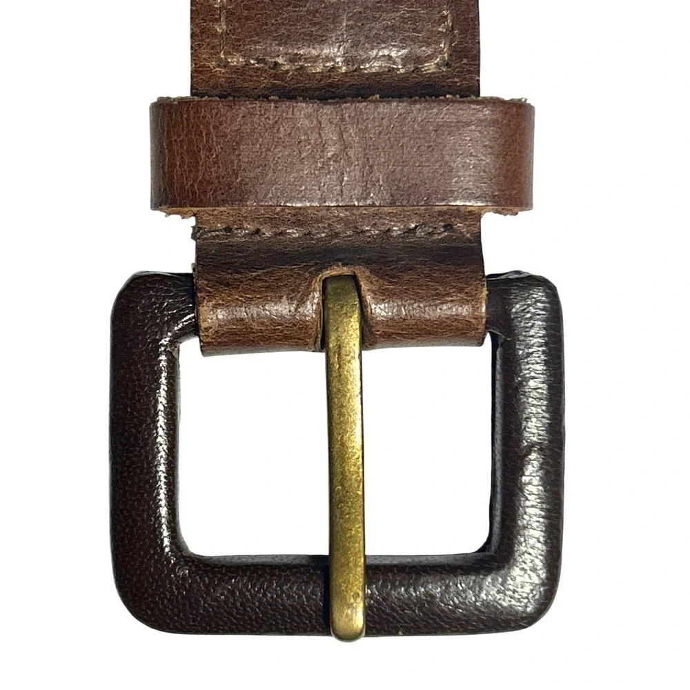 Covered Buckle Dark Brown Braided Leather Belt Woven Adjustable Strap Up to 47